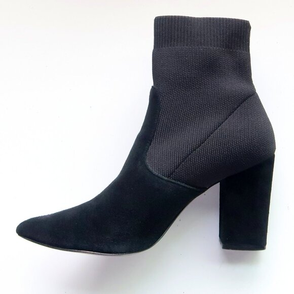 Steve Madden Remy Black Suede Sock Booties Pointed Toe Block Heel Ankle Boots 7 - Picture 10 of 16